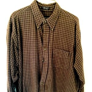 Van Heusen Large Cotton Flannel Button-Down L/S Shirt, dk brown/lt brown pattern